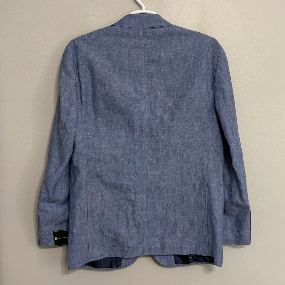 NEW Brooks Brothers Mens 42L Blue 100% Linen Two Button Sport Coat Blazer